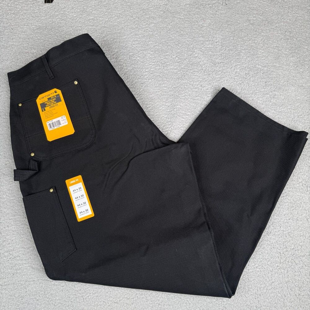 Carhartt Work Pants Men 44x32 Black B01 Loose Firm Duck Double Front Utility NWT